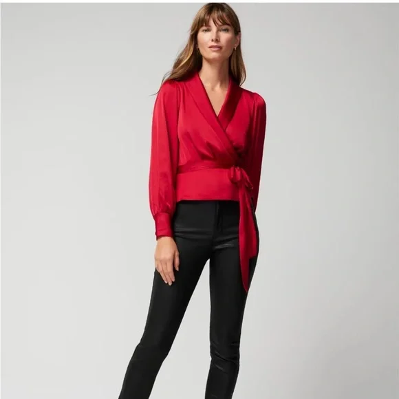 White House Black Market Red Wrap Blouse - Picture 1 of 6